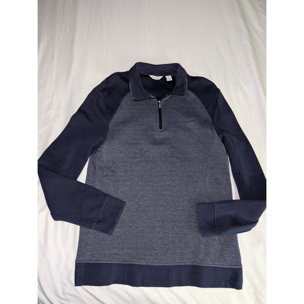 Calvin Klein Mens Medium Navy Blue Long Sleeve Quarter Zip Sweatshirt